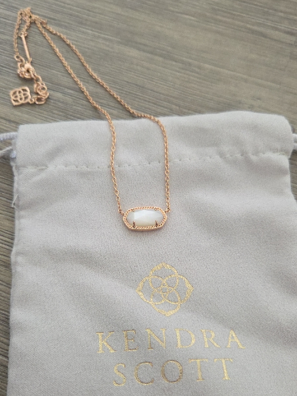Kendra Scott Elisa Rose Gold Necklace with White Stone Pendant